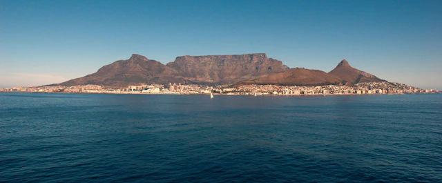 Table Mountain above Cape Town and Table Bay in South Africa