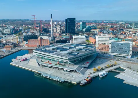 Århus, Denmark — Drone photo of Dokk1 in Aarhus, Denmark