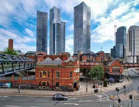 Manchester, United Kingdom — Tower Blocks over Knott Mill, geograph 6866152 by David Dixon