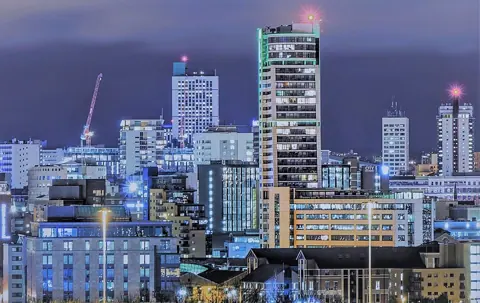 Leeds, United Kingdom — Leeds CBD at night