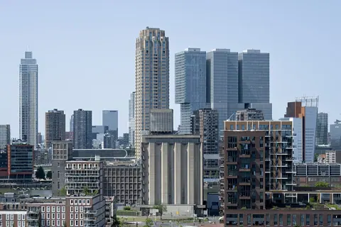 Rotterdam, Netherlands — A view of Rotterdam, taken from the roof of the Maassilo, Rotterdam, The Netherlands