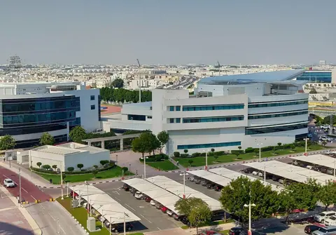 Ar Rayyān, Qatar — Aerial view of Aspetar Hospital in Baaya