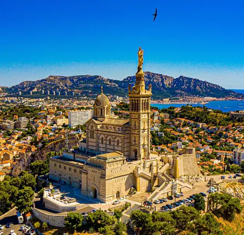 Marseille, France — Notre-Dame de la Garde aerial view 2020
