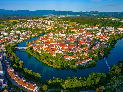 Novo Mesto, Slovenia — 2025 Aerial view of Novo Mesto in Slovenia