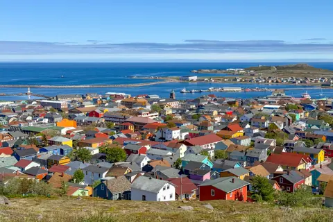 Saint-Pierre, Saint Pierre and Miquelon — Saint Pierre village from the Observatoire de l’Anse à Pierre, above the harbour and breakwater
