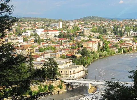 Kutaisi, Georgia — Downtown Kutaisi & White Bridge as seen from Mt Gora (August 2011)-cropped