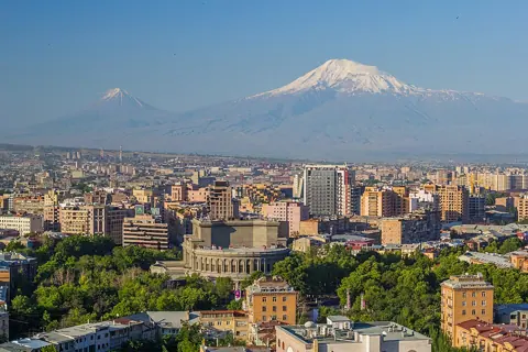 Yerevan, Armenia — Mount Ararat and the Yerevan skyline (June 2018)