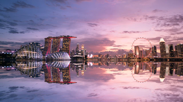 Marina Bay Sands and Singapore's waterfront at twilight